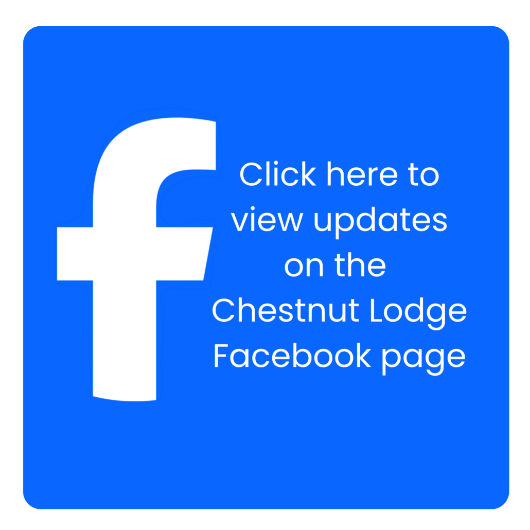 Graphic directing people to view the Chestnut Lodge Facebook page